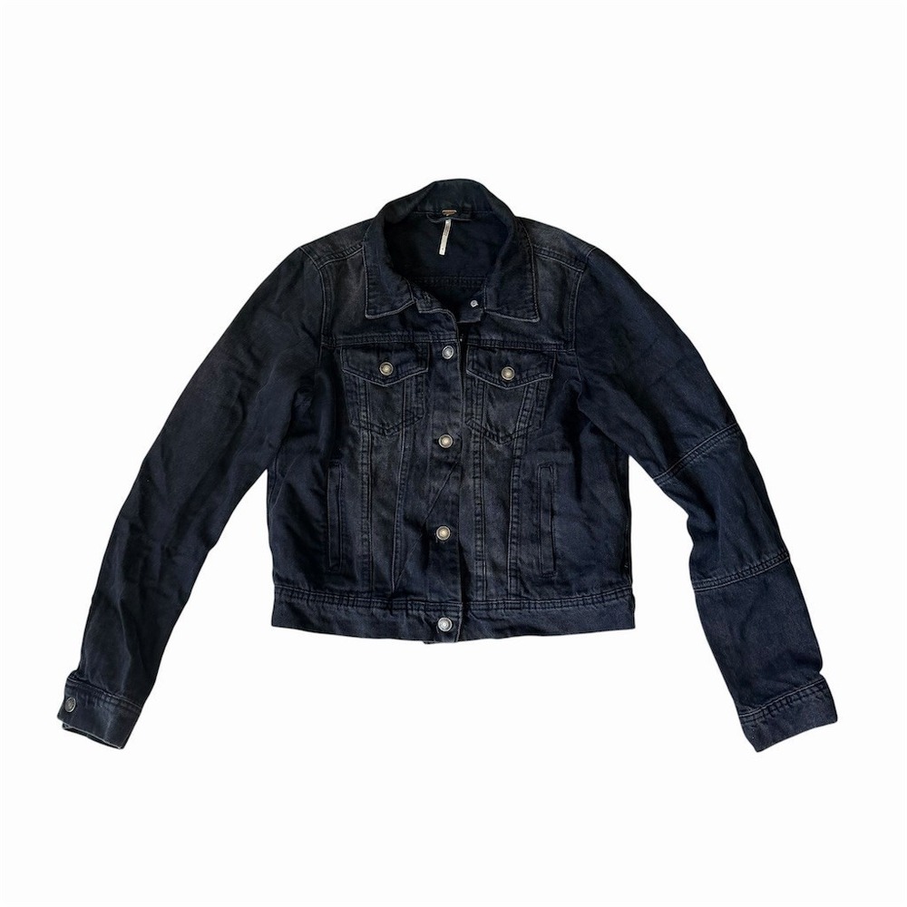 Free People Jacket Womens Size S Black‎ Dark Wash Denim Trucker Button Front